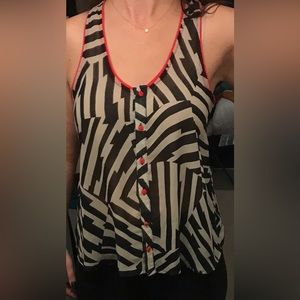 Sheer red black white zig zag pattern